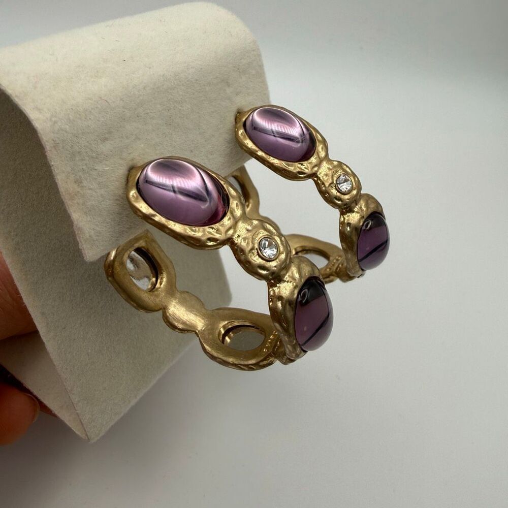Kenneth Jay Lane vintage gold-tone hoop earrings purple cabochons New